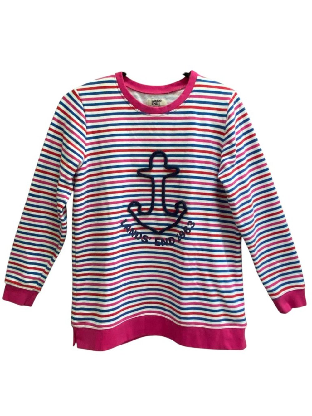 Lands End Serious Sweats Striped Anchor Tunic Sweatshirt Heavyweight Sailor-L